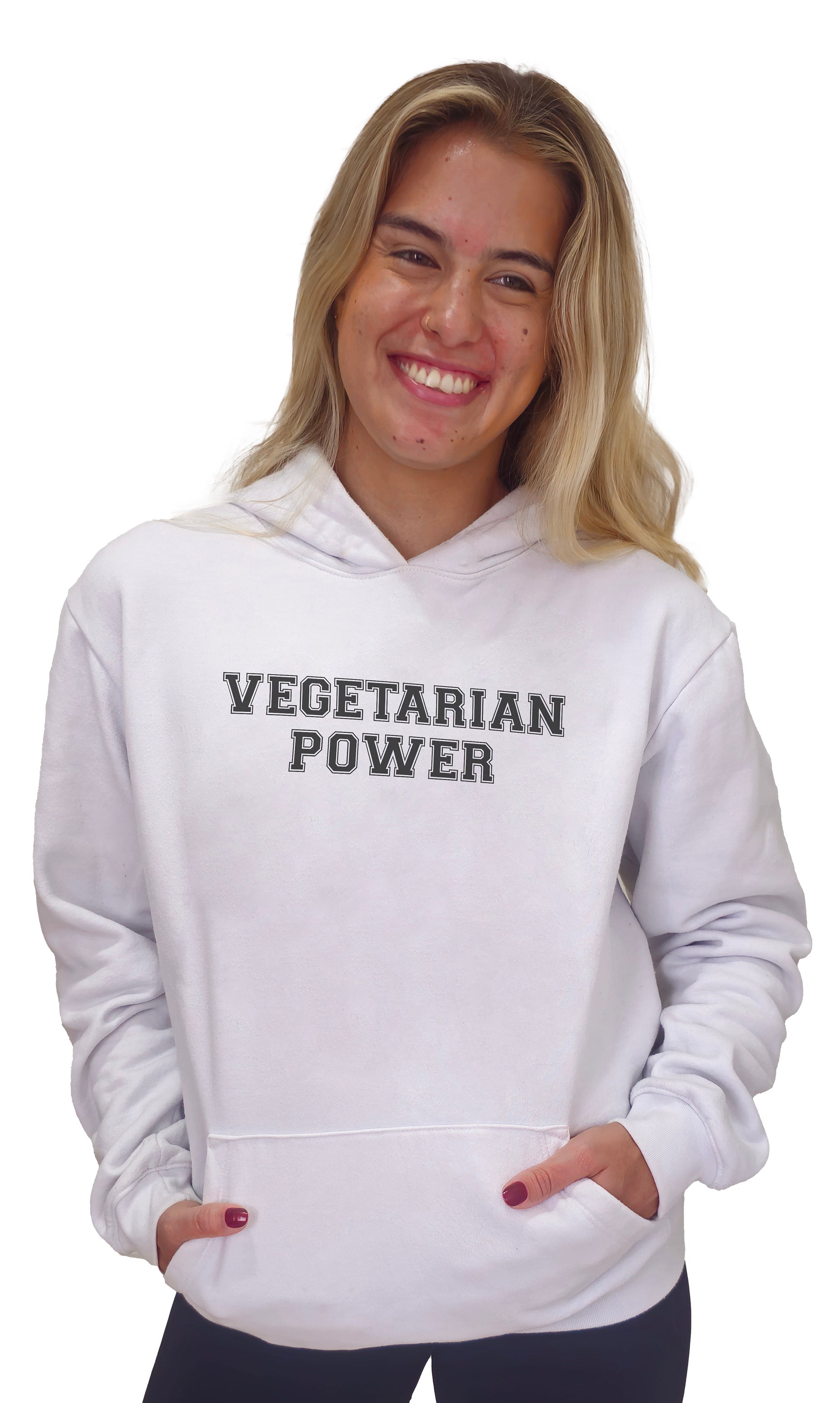 Hoodie Slim Vegetarian Power - Frase Preta