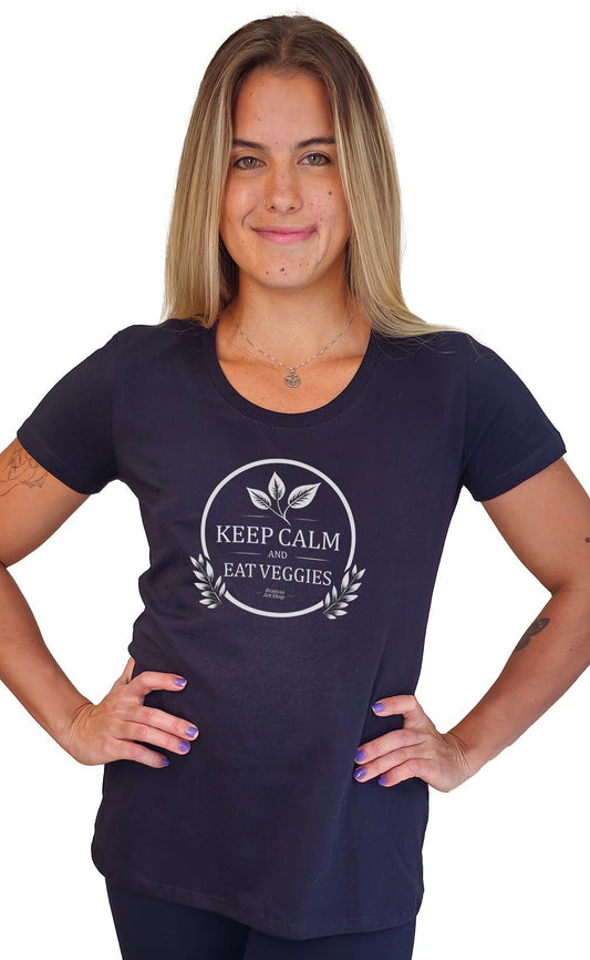 Camiseta Feminina "Keep Calm and Eat Veggies" - Branvas