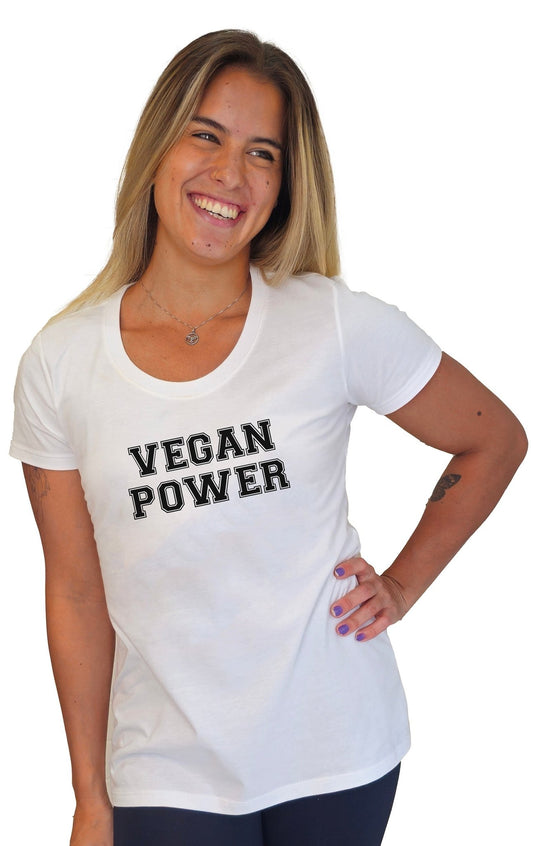 Camiseta Feminina Vegan Power - Frase Preta - Branvas