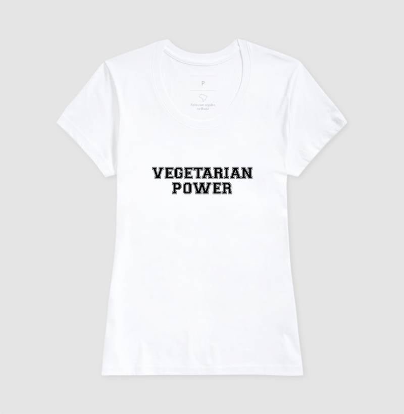 Camiseta Feminina Vegetarian Power - Frase Preta - Branvas