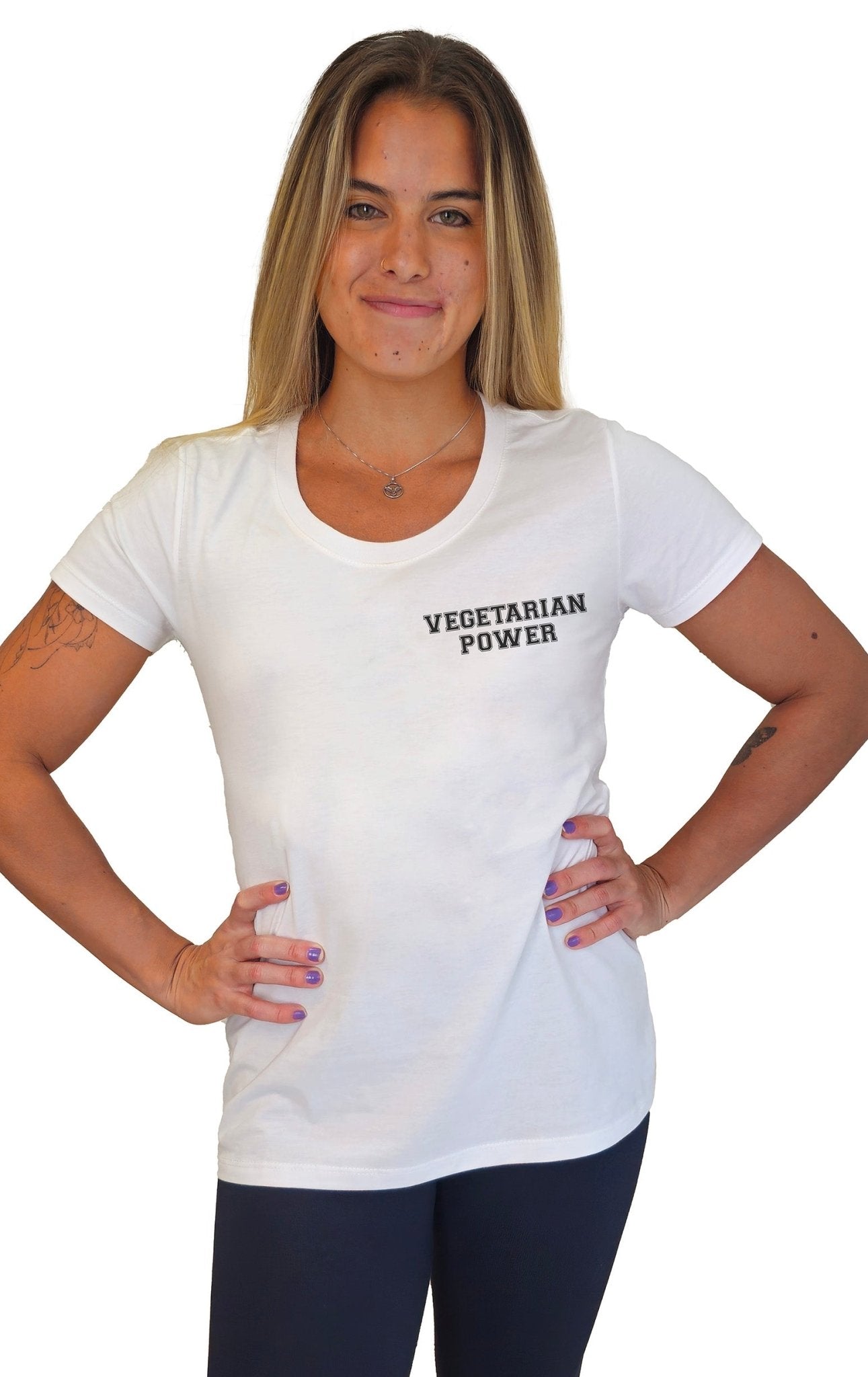 Camiseta Feminina Vegetarian Power - Frase Preta Minimal - Branvas