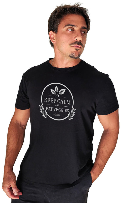 Camiseta Masculina "Keep Calm and Eat Veggies" - Branvas