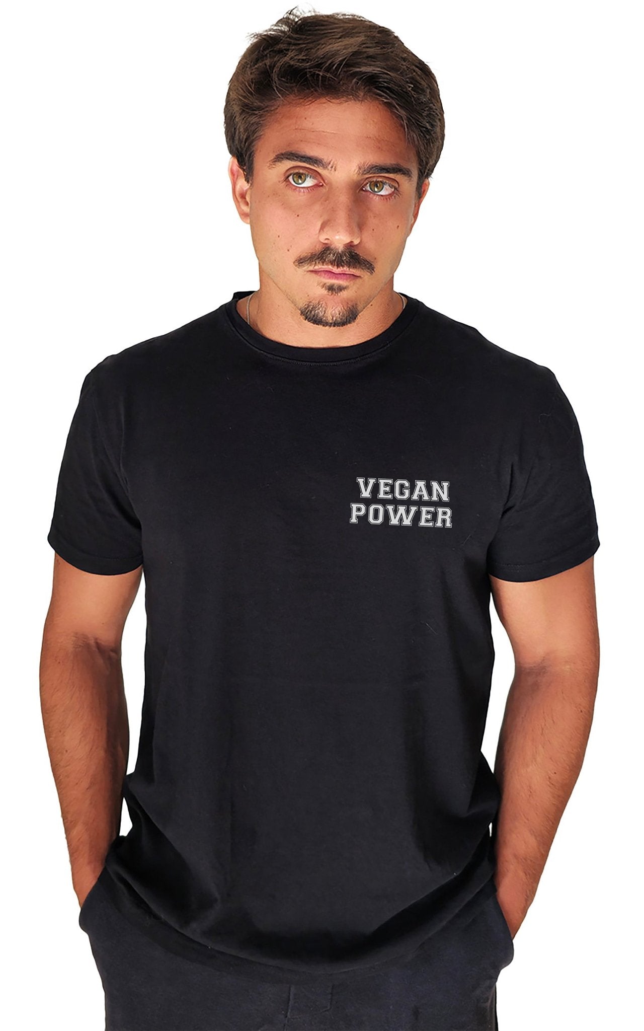 Camiseta Masculina Vegan Power - Frase Branca Minimal - Branvas