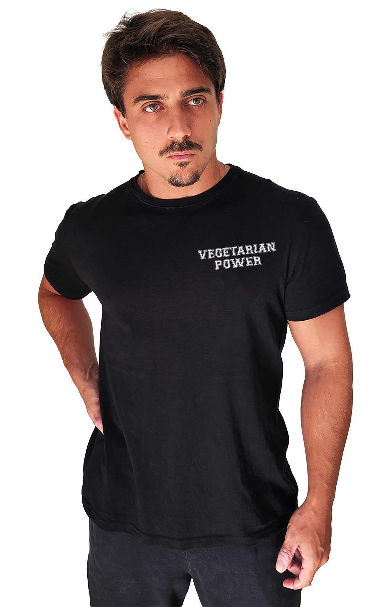 Camiseta Masculina Vegetarian Power - Frase Branca Minimal - Branvas