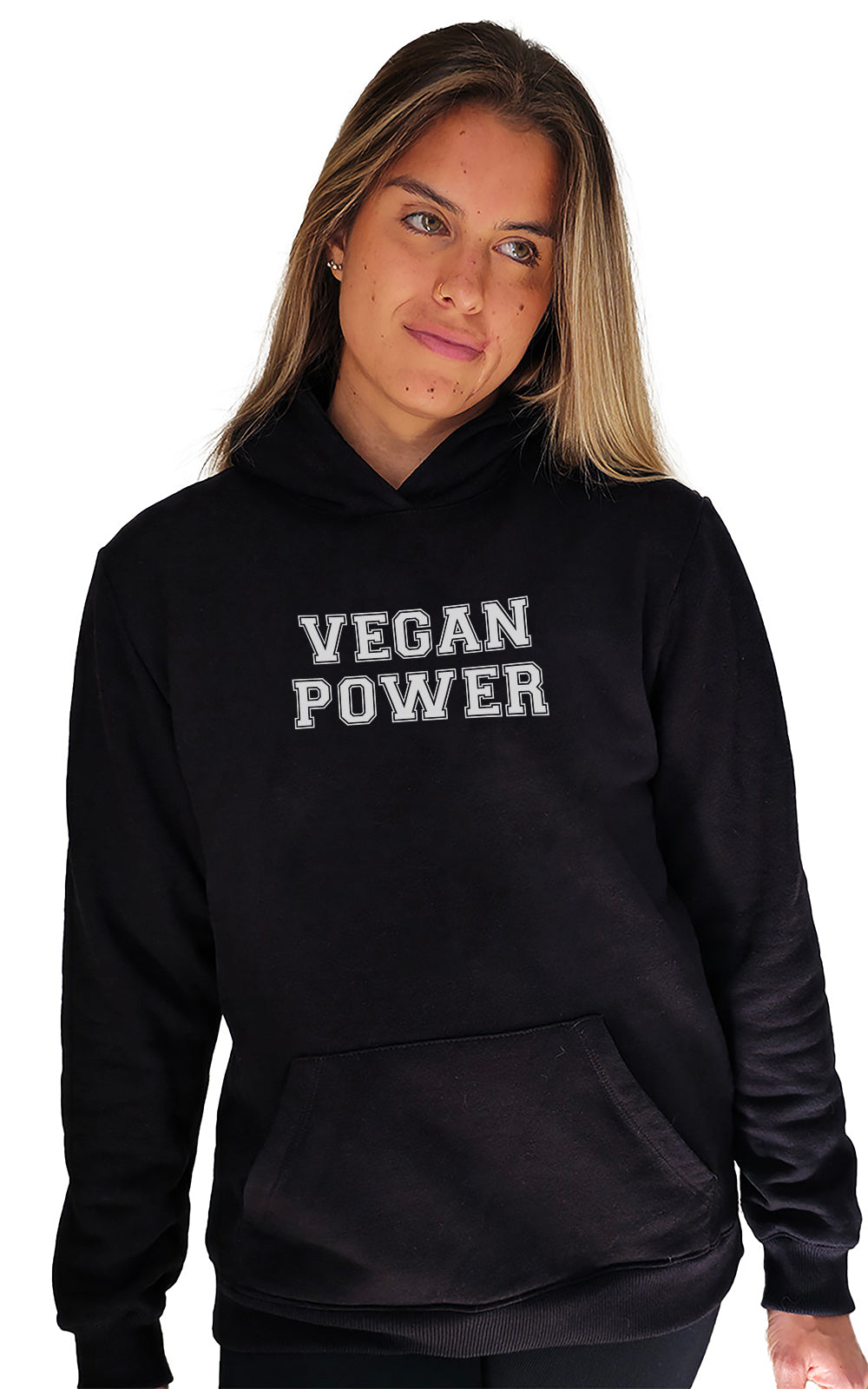 Hoodie Slim Vegan Power - Frase Branca